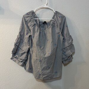 Sanctuary Black and White Striped Blouse with Ruffle Sleeves